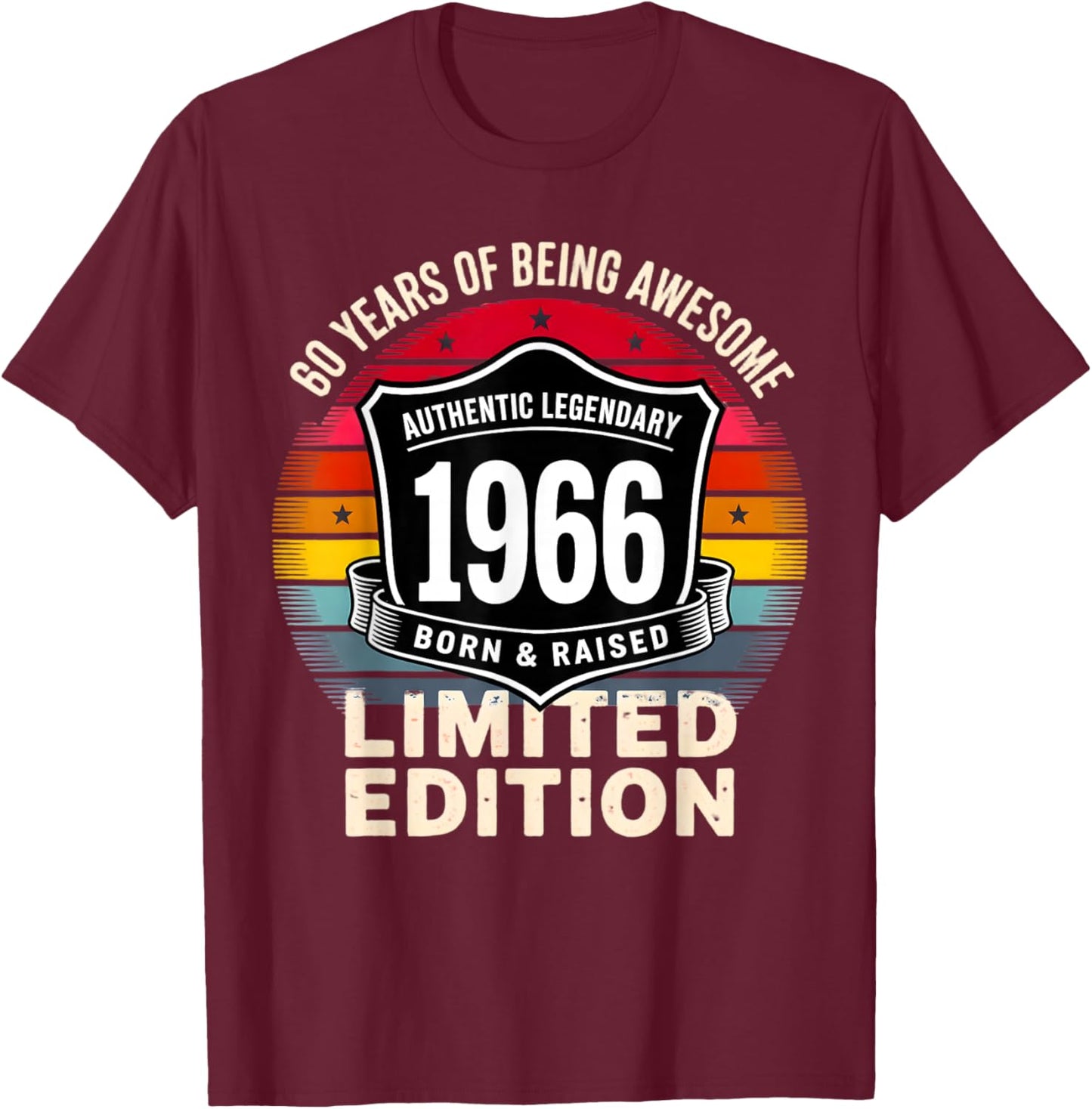 Vintage 1966 60th Birthday Gift Men Women 60 Years Old T-Shirt - T-Shirt | Maroon