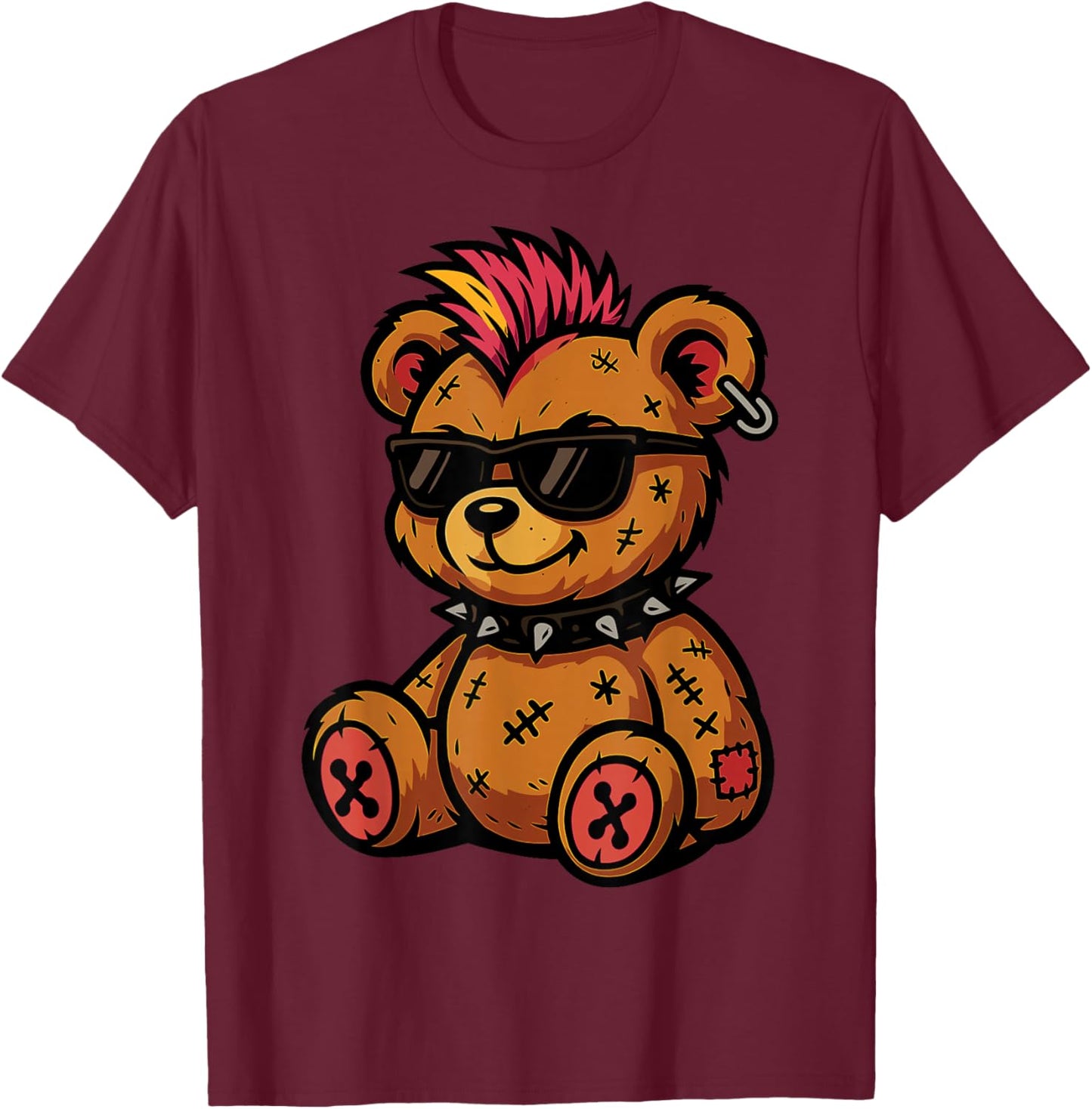 Punk Rocker Teddy Bear Funny Rock Music Punk Rock Lover T-Shirt - T-Shirt | Maroon