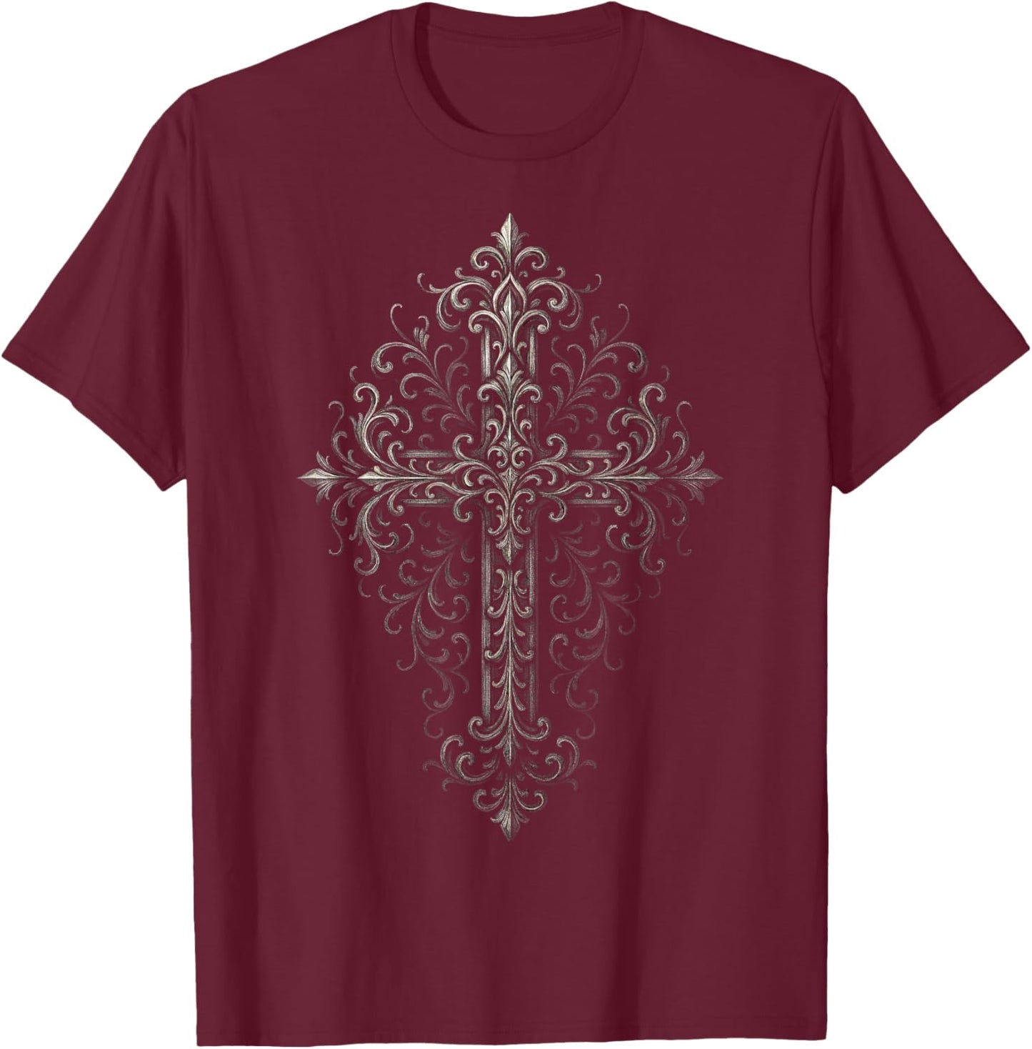 Ornate Cross - Gothic Grunge Alt Aesthetic T-Shirt - T-Shirt | Maroon