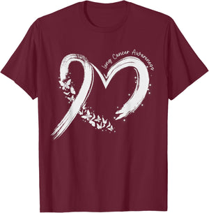 Support Lung Cancer Awareness Heart White Ribbon Women Girls T-Shirt - T-Shirt | Maroon
