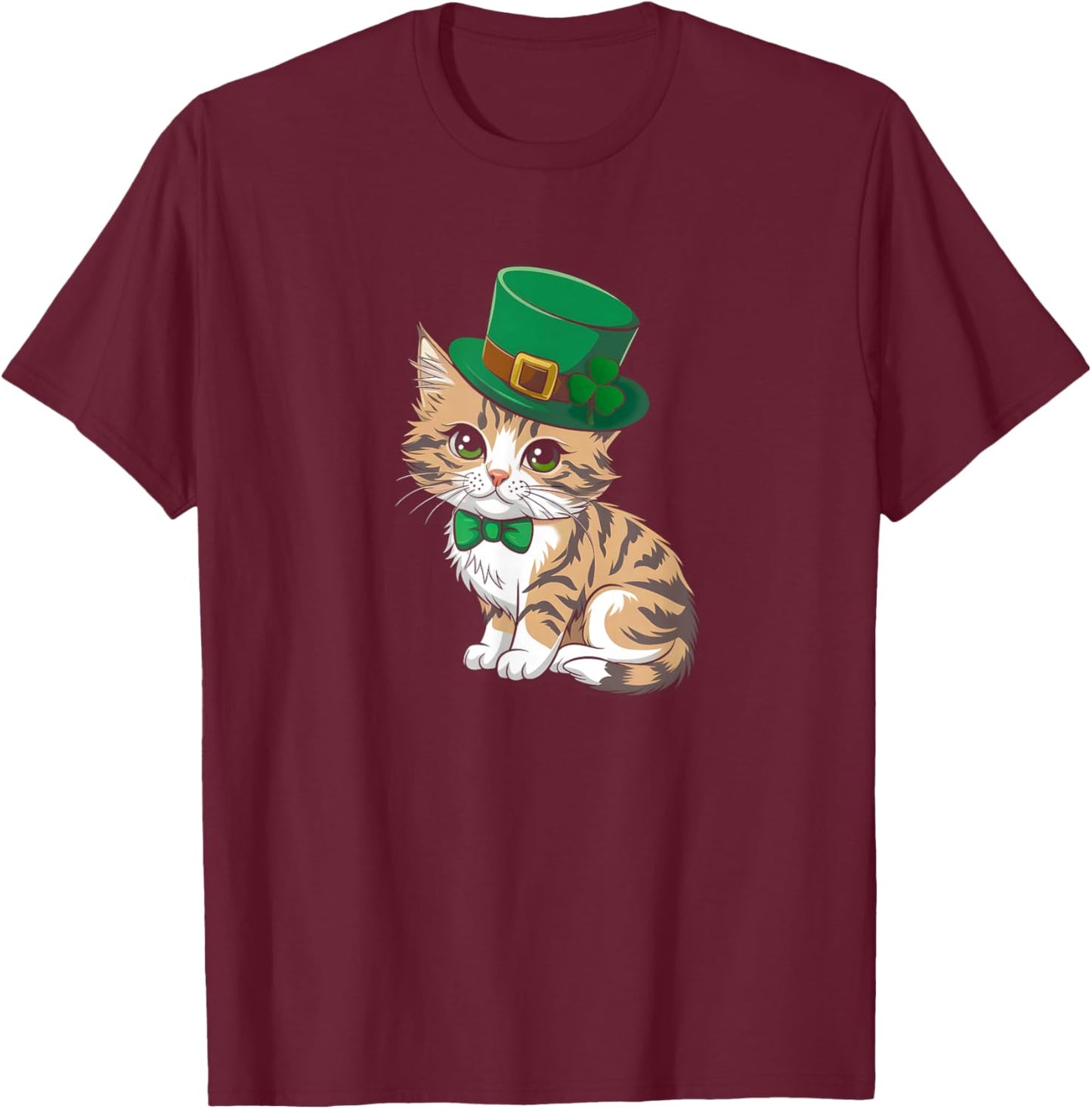 Cute Cat St Patricks Day Lucky Shamrock Saint Pattys Day T-Shirt - T-Shirt | Maroon
