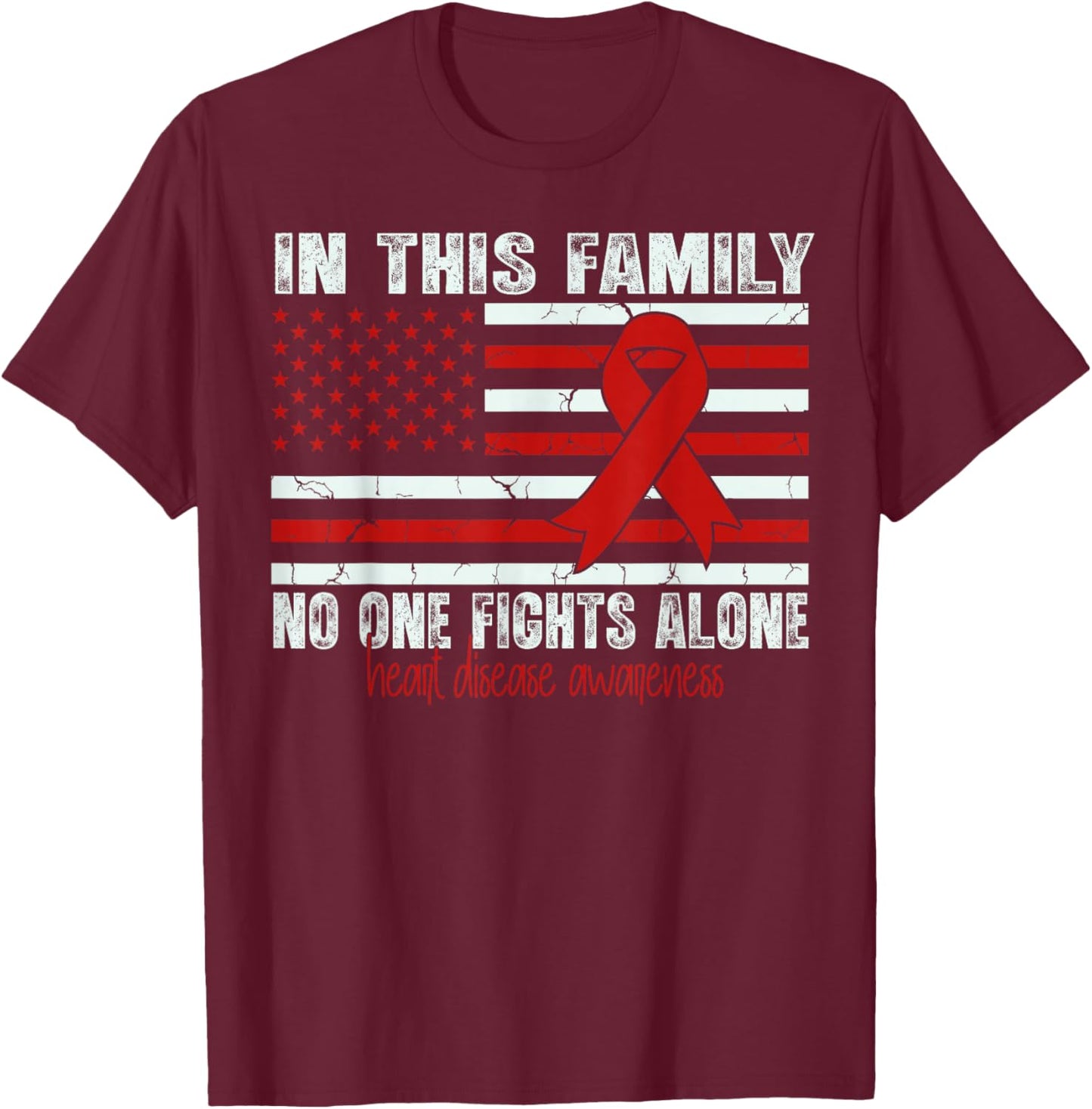 red Heart Awareness Flag American Heart Disease Awareness T-Shirt - T-Shirt | Maroon