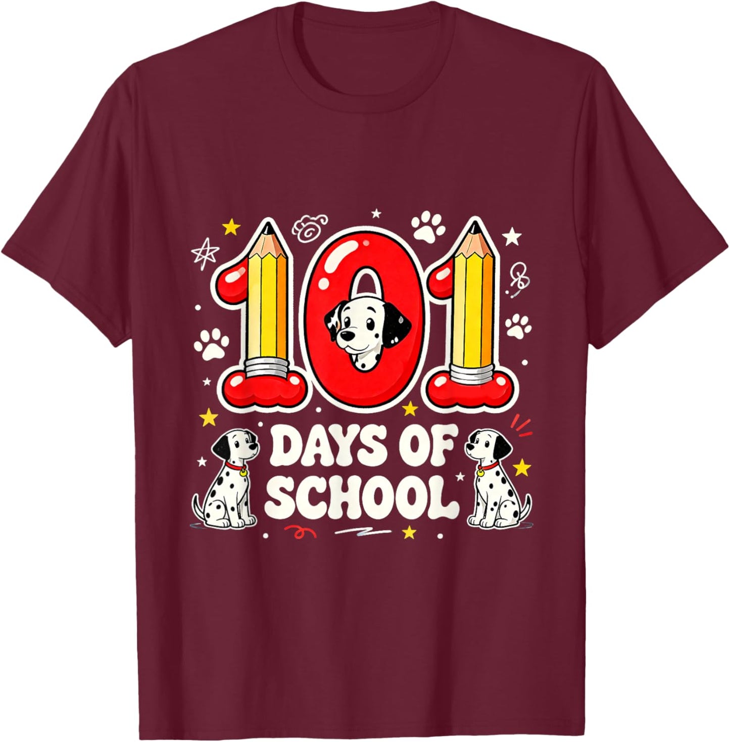 101 Days of School Cute Puppy Classroom Design T-Shirt - T-Shirt | Maroon