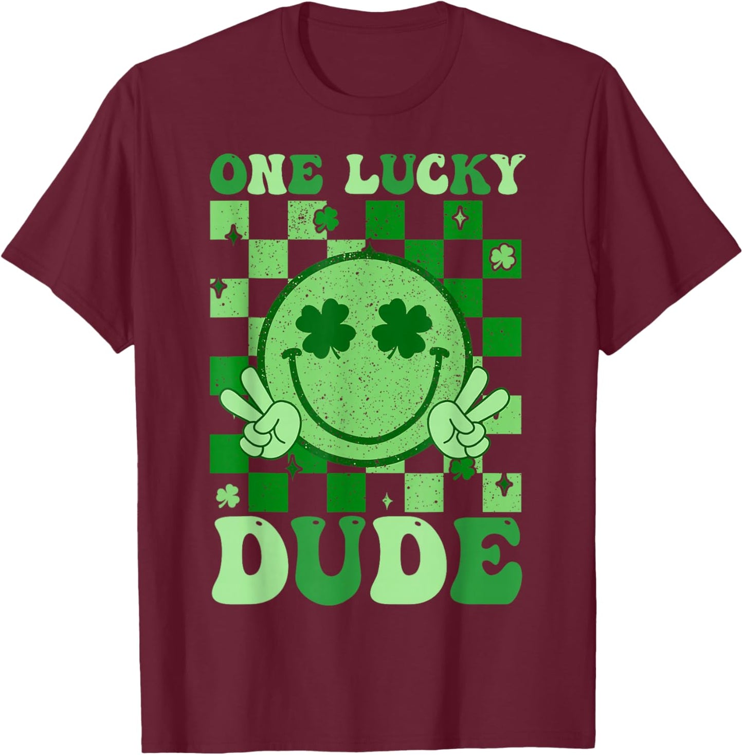 Groovy Lucky Dude Shamrock Smile Boys Kids St. Patrick's Day T-Shirt - T-Shirt | Maroon