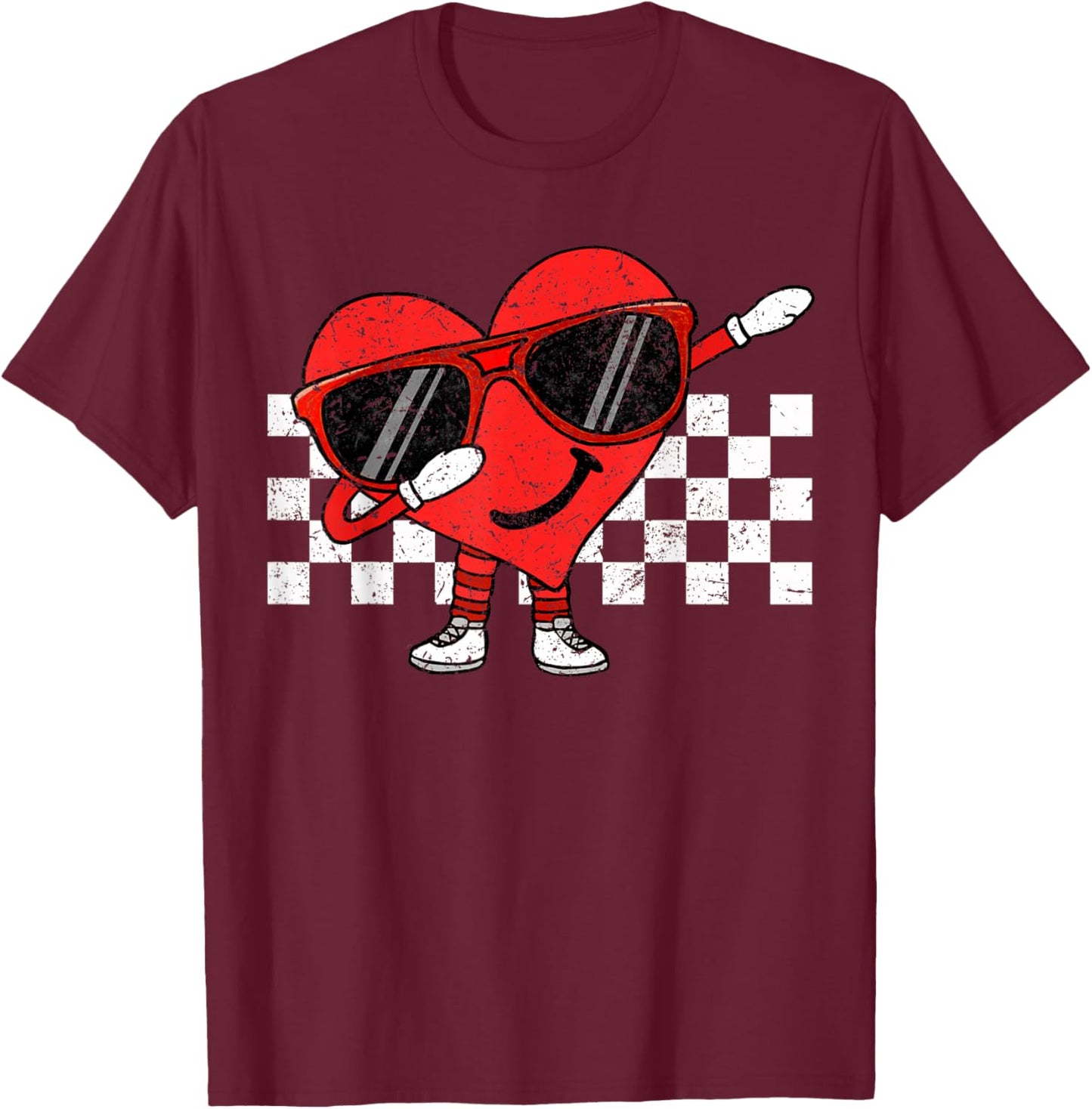 Funny Dabbing Retro Valentines Heart Dab Boys Kids Teens T-Shirt - T-Shirt | Maroon