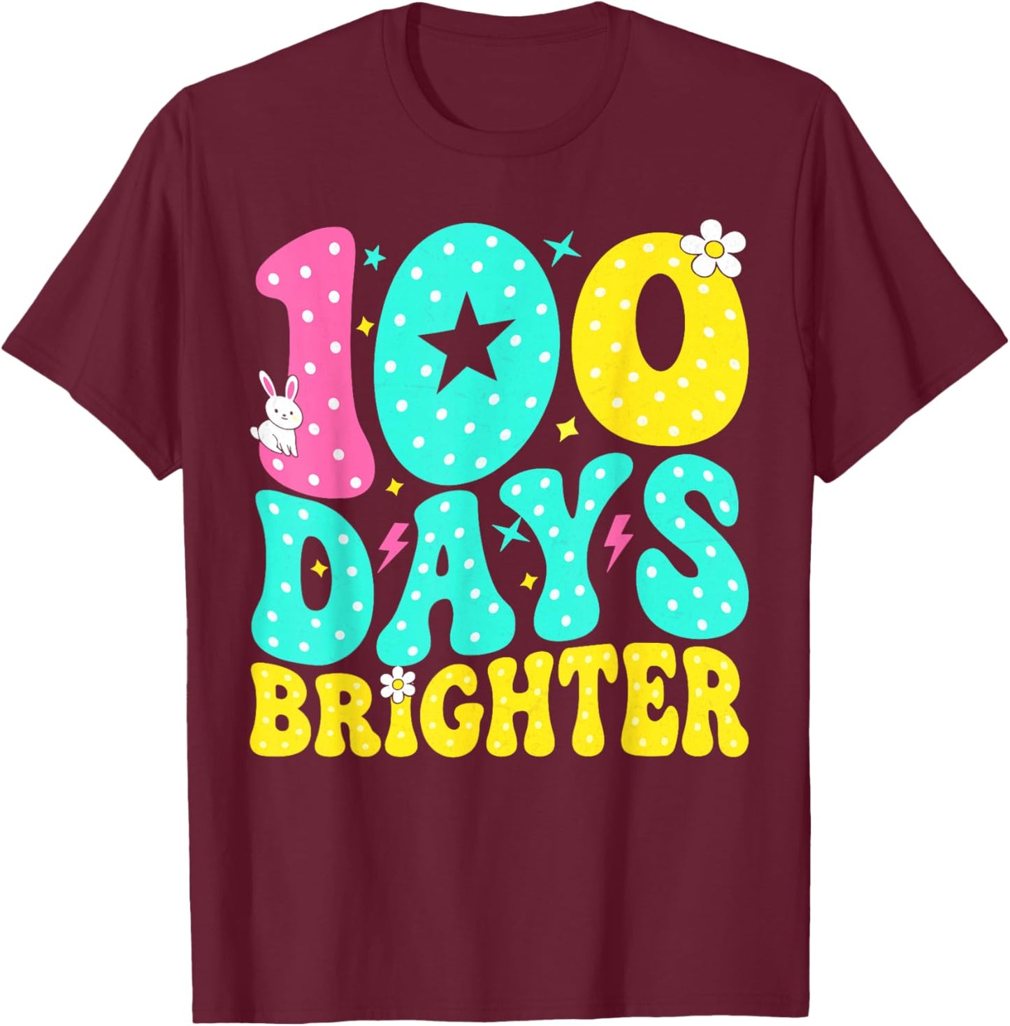 Preppy 100 Days Brighter Groovy 100th Day of School Teachers T-Shirt - T-Shirt | Maroon