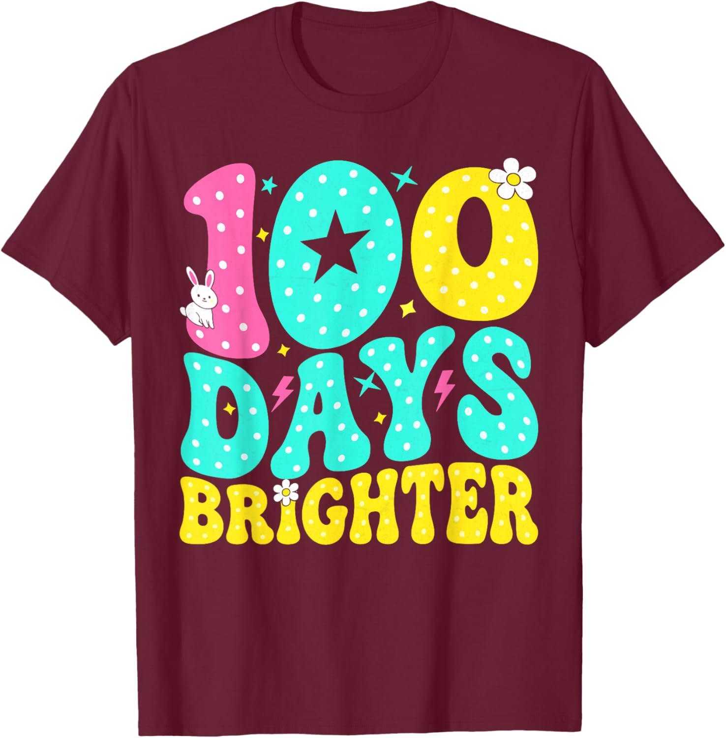 Preppy 100 Days Brighter Groovy 100th Day of School Teachers T-Shirt - T-Shirt | Maroon