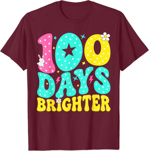 Preppy 100 Days Brighter Groovy 100th Day of School Teachers T-Shirt - T-Shirt | Maroon