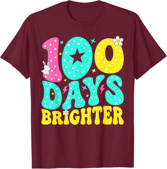 Preppy 100 Days Brighter Groovy 100th Day of School Teachers T-Shirt - T-Shirt | Maroon