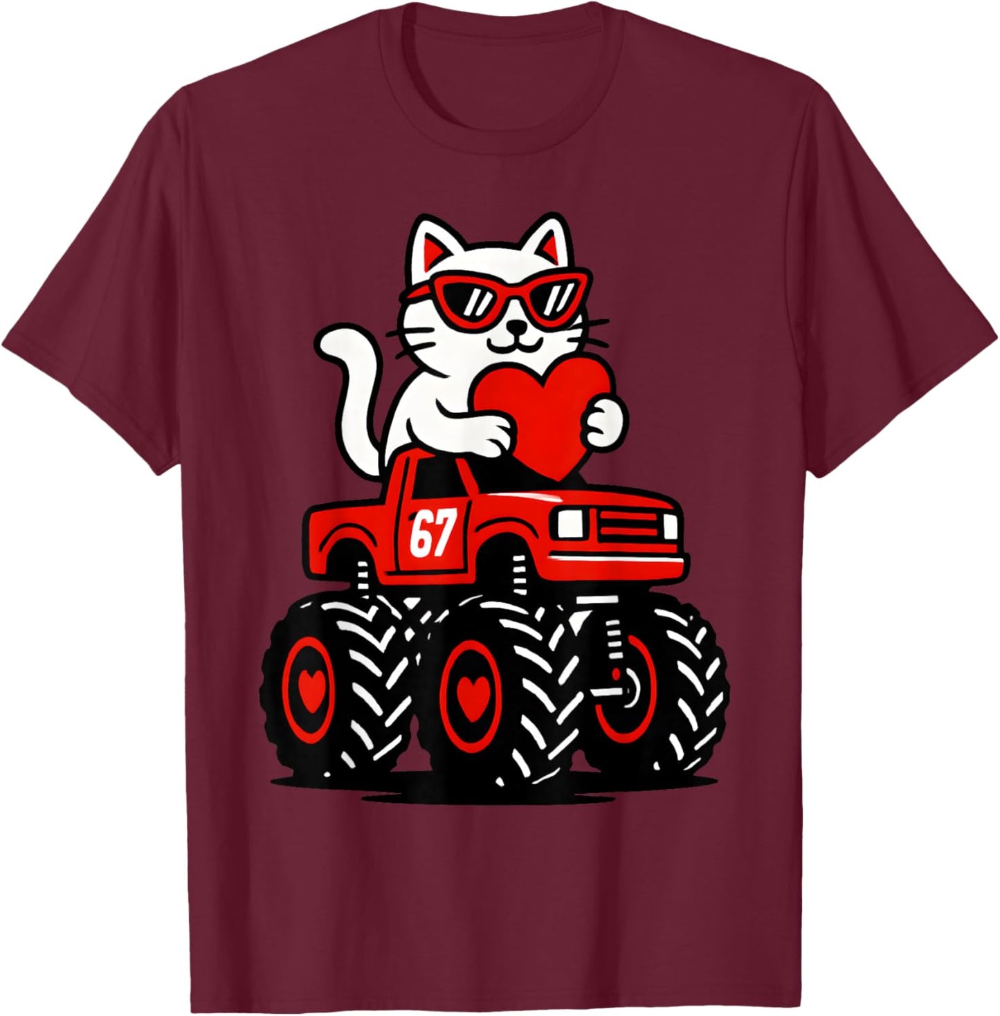 Valentines Day Cat Riding Truck Funny Toddler Boys Girls T-Shirt - T-Shirt | Maroon