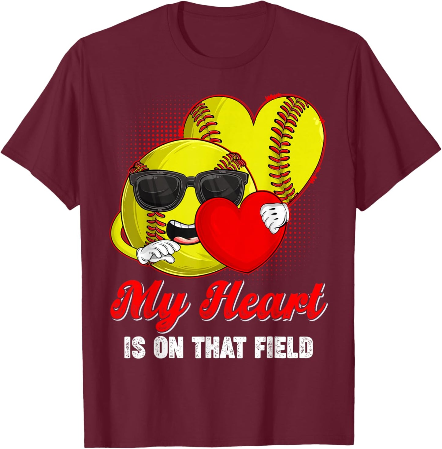 My Heart is On That Field Softball Valentines Boys Men T-Shirt - T-Shirt | Maroon