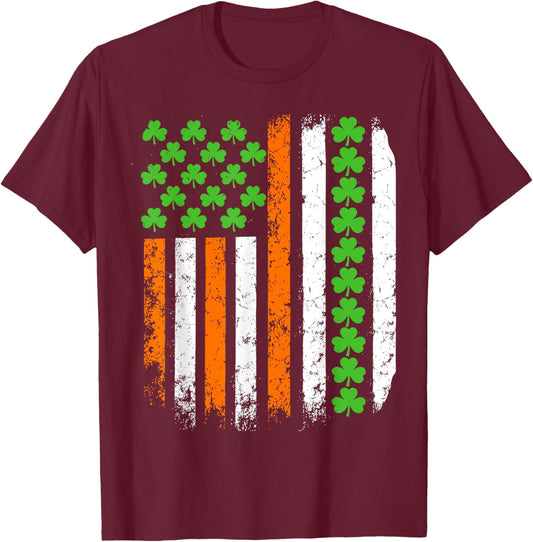 US American Flag with Shamrocks for St Patricks Day T-Shirt - T-Shirt | Maroon