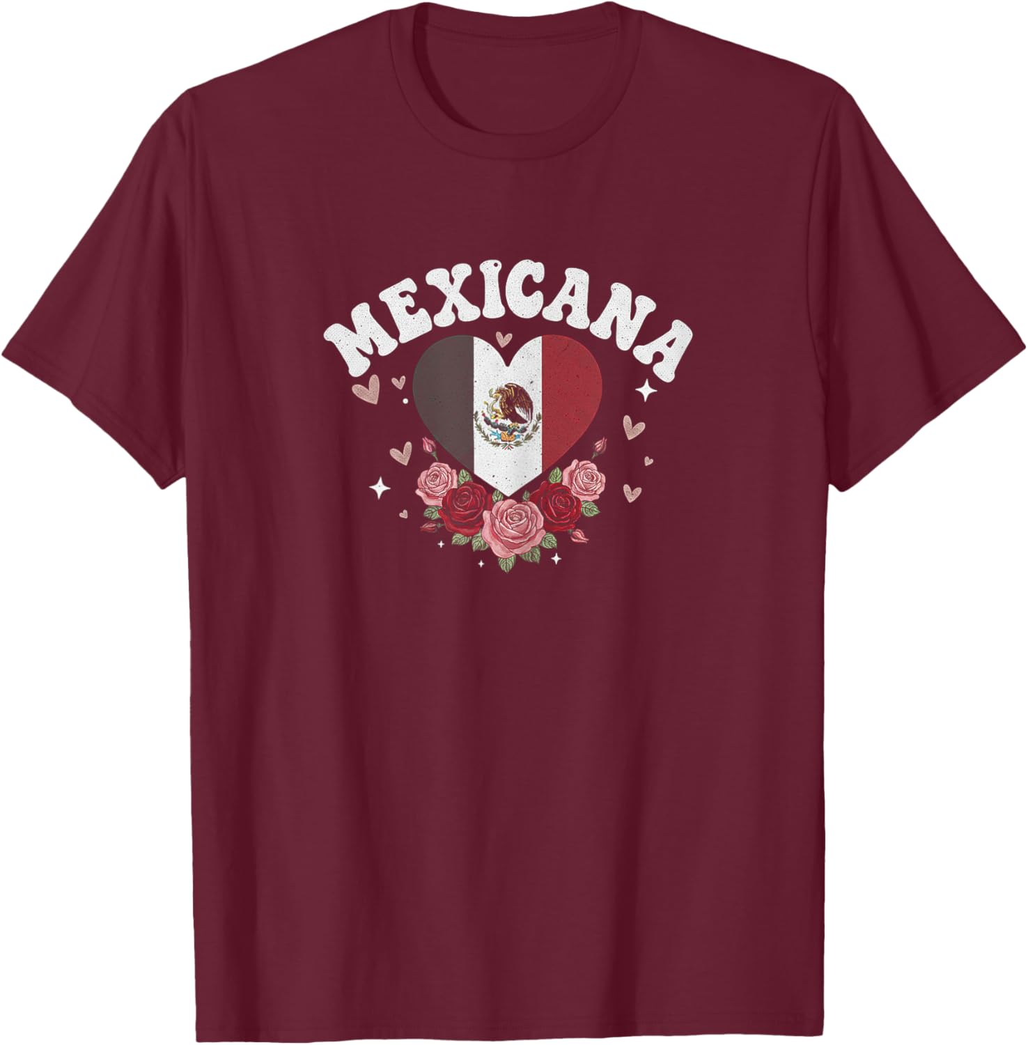 Mexicana Roses Mexico Flag Heart T-Shirt - T-Shirt | Maroon
