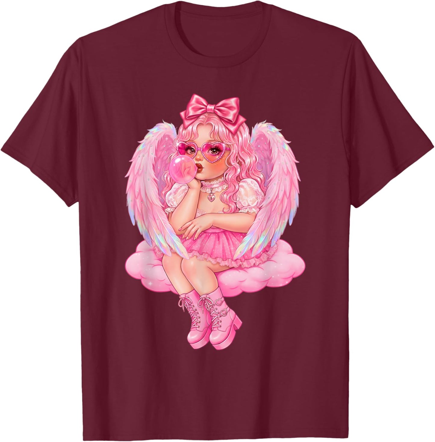Retro Cupid Valentine Day Cute Vintage Cupid Blowing Bubble T-Shirt - T-Shirt | Maroon