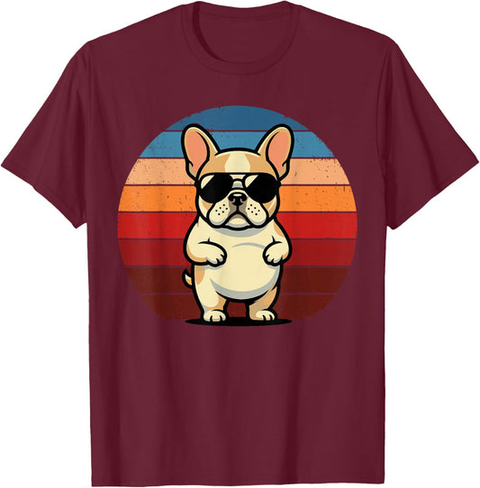 Retro Frenchie Dog Mom Dog Dad Funny French Bulldog T-Shirt - T-Shirt | Maroon