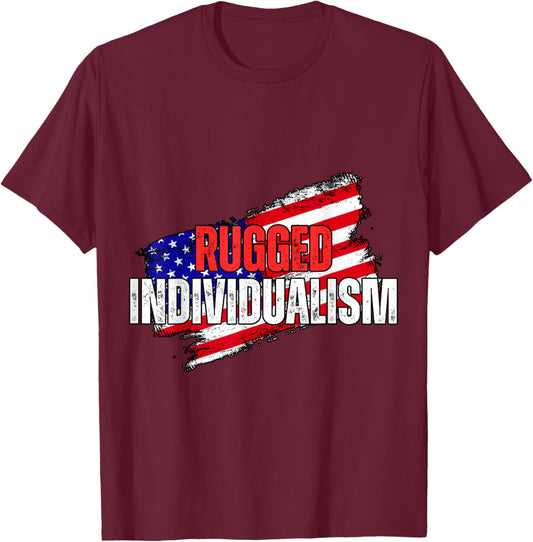Rugged Individualism, Distressed USA Flag American Grit T-Shirt - T-Shirt | Maroon