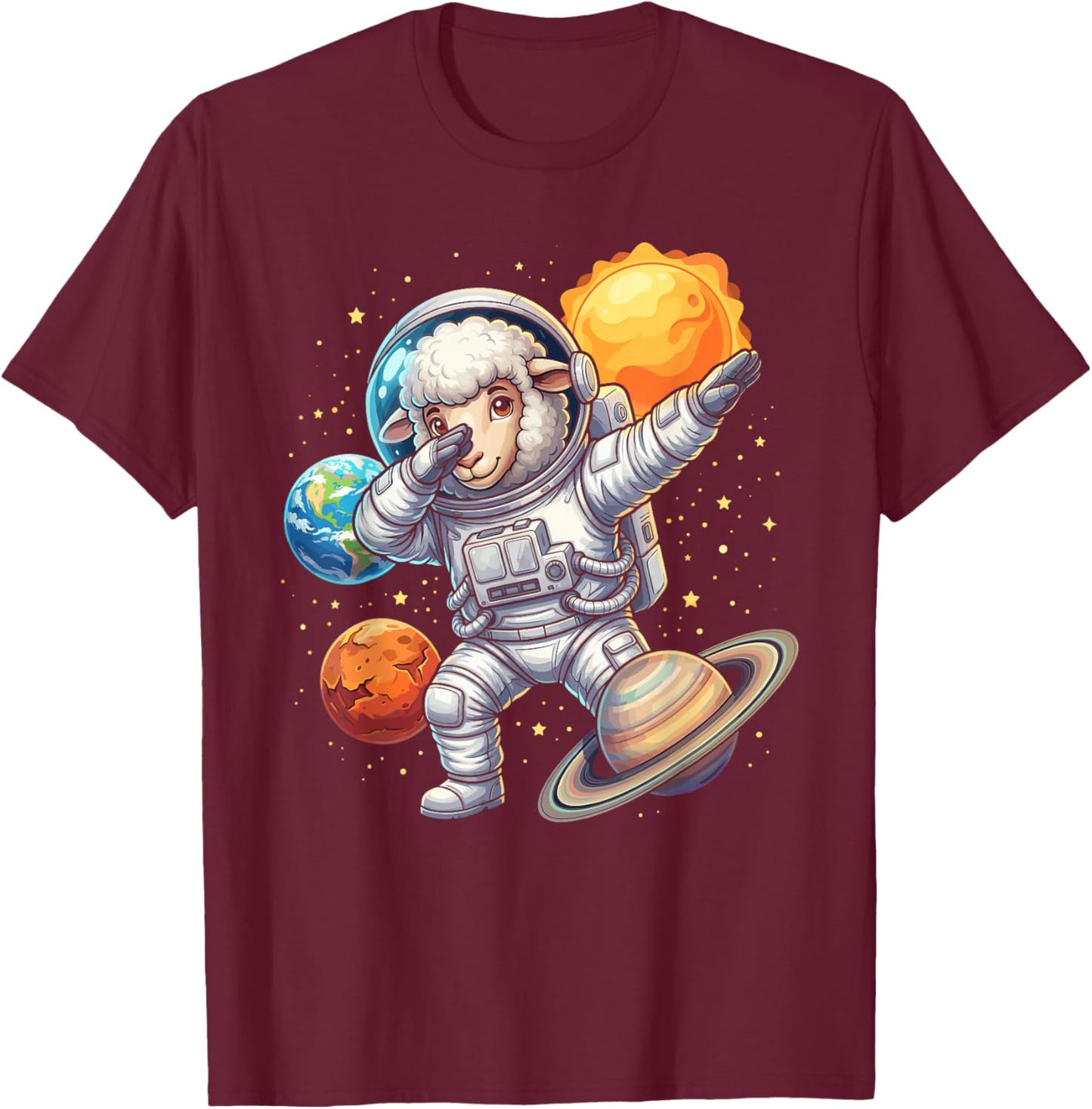 Sheep Astronaut Dabbing Funny Space Animal for Kids T-Shirt - T-Shirt | Maroon