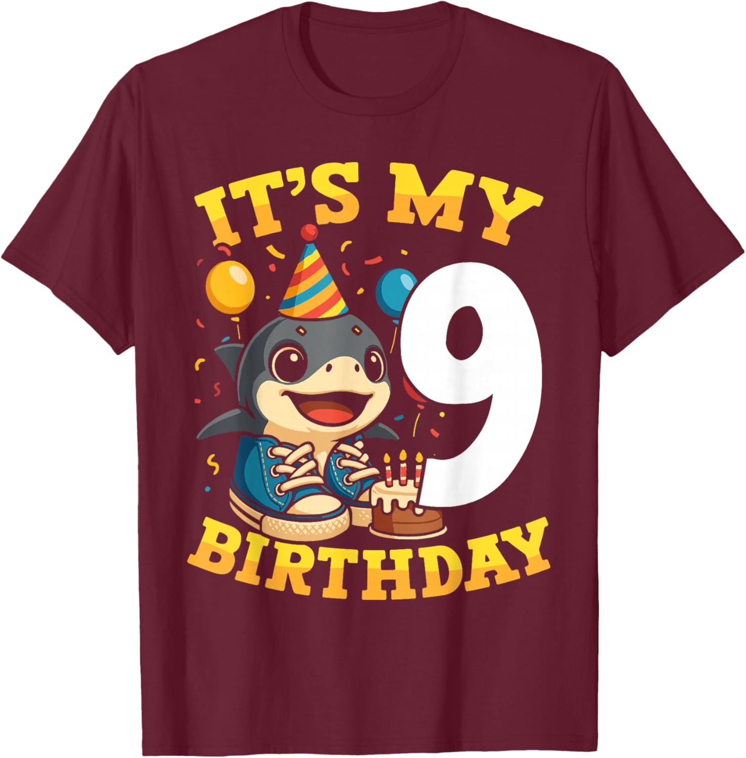 Italian Brainrot It's My Birthday 9 Age 9th Kids Boys Girls T-Shirt - T-Shirt | Maroon