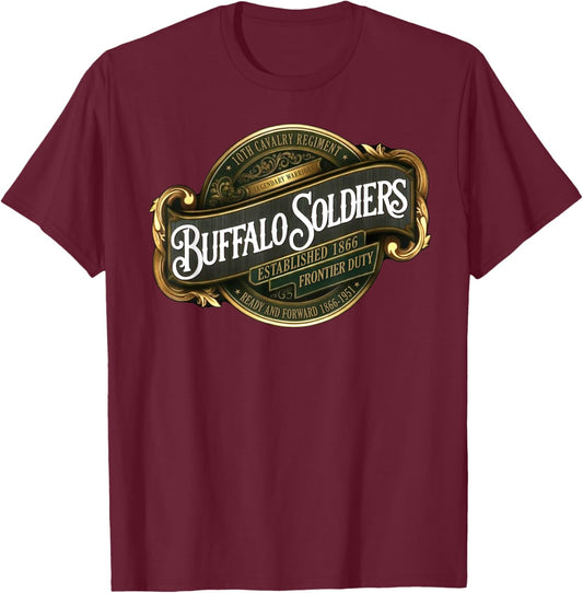 Buffalo Soldiers 10th Cavalry Regiment Ready and Forward T-Shirt - T-Shirt | Maroon