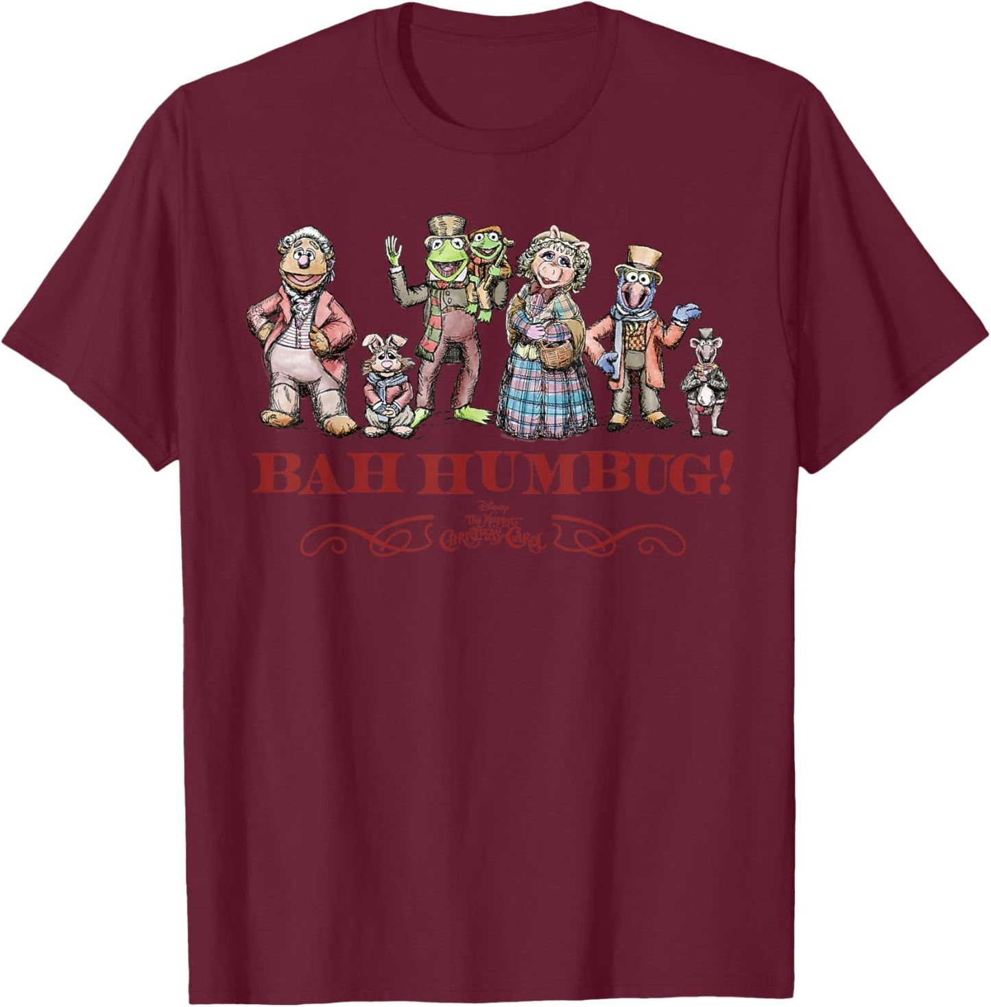 Disney The Muppet Christmas Carol Bah Humbug! Holiday T-Shirt - T-Shirt | Maroon