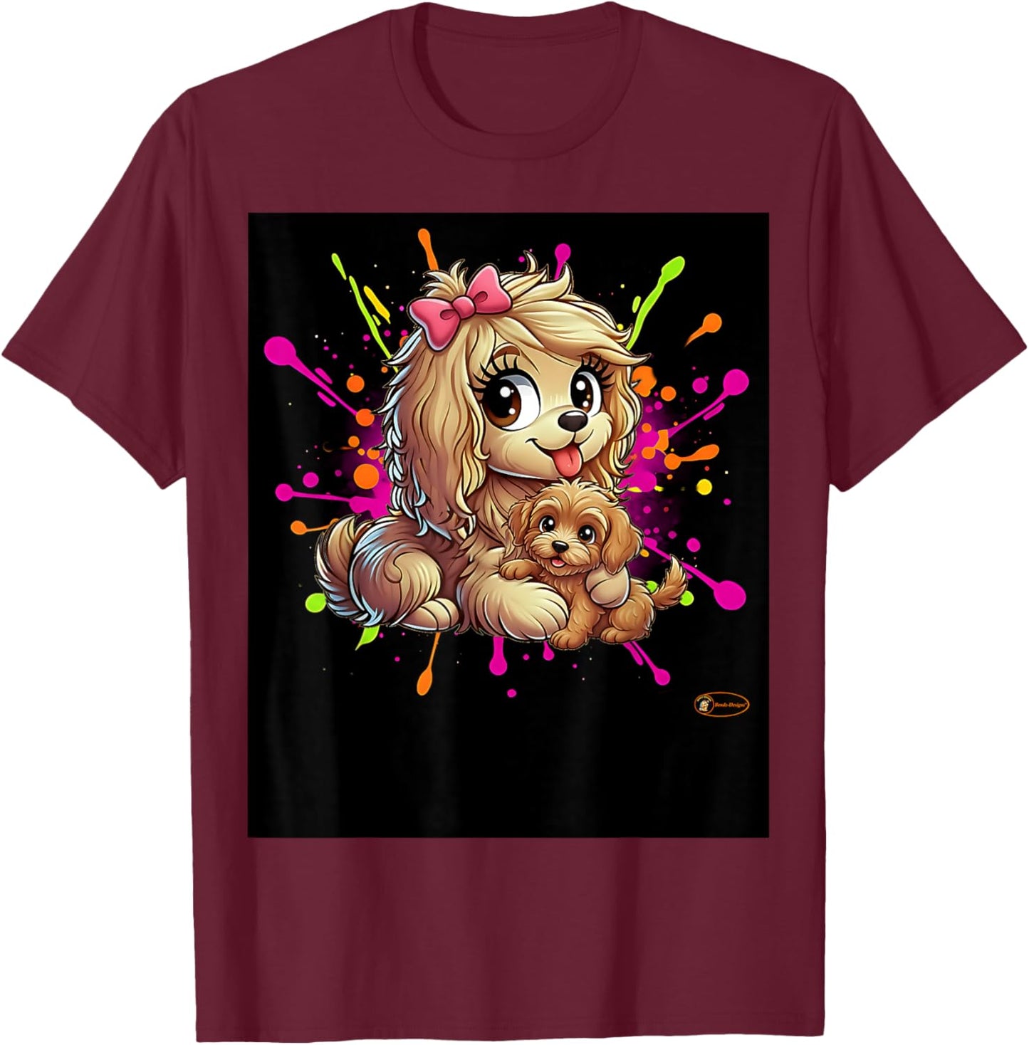 Cute Puppy Love Cartoon Design for Kids and Dog Lovers T-Shirt - T-Shirt | Maroon