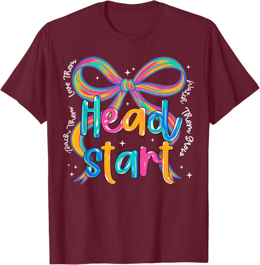 Headstart Teacher Early Childhood Educator Coquette Bow T-Shirt - T-Shirt | Maroon