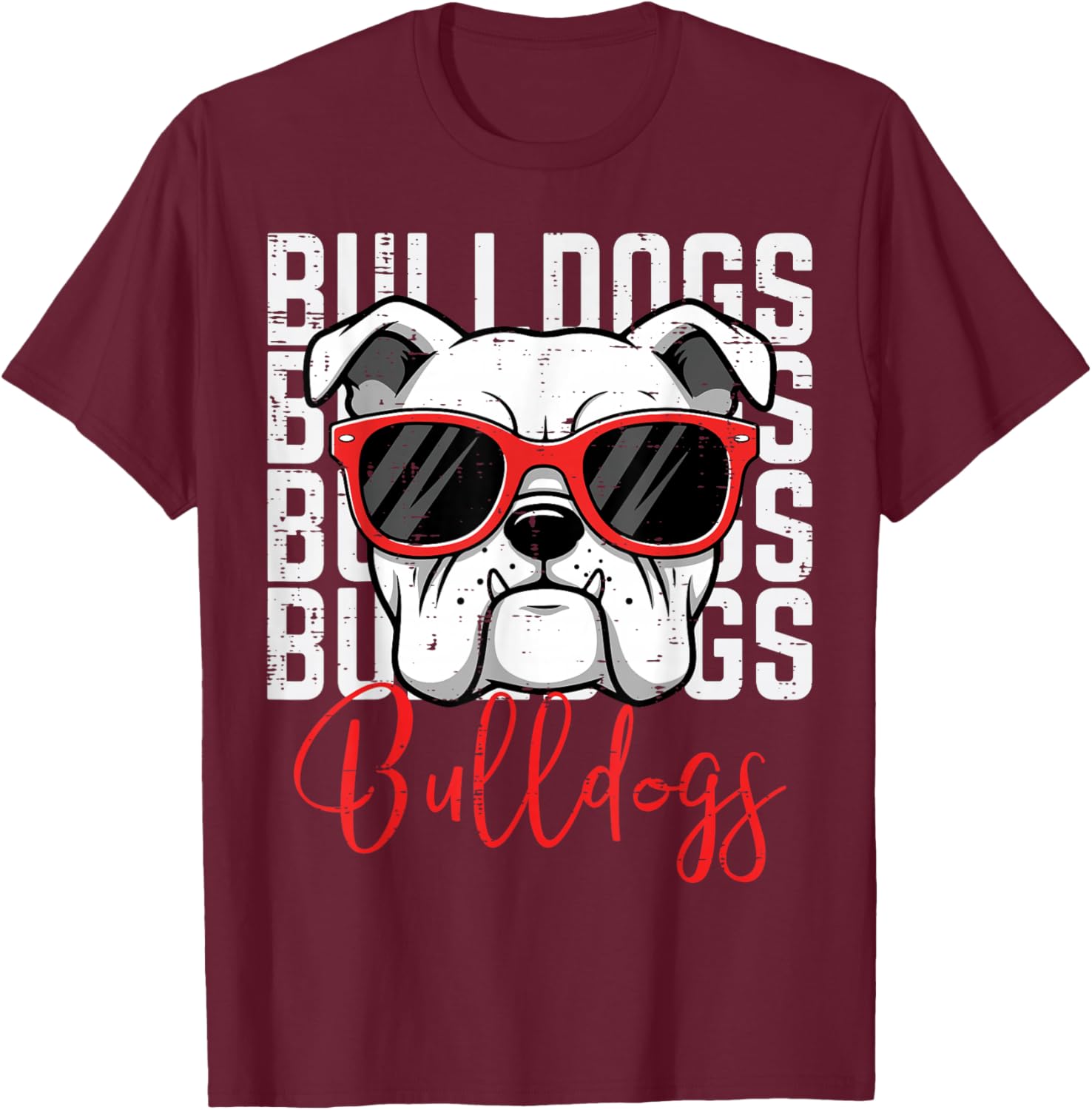 Bulldog Men Women Boys Girls Youth Kids Teen T-Shirt - T-Shirt | Maroon