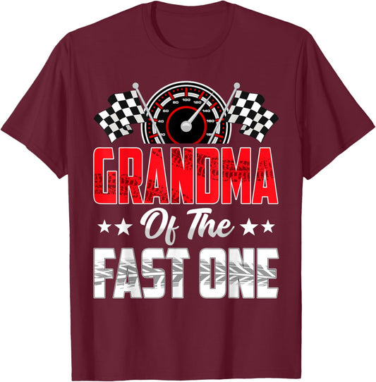 Grandma of The Fast One Birthday 1st Race Car Family T-Shirt - T-Shirt | Maroon