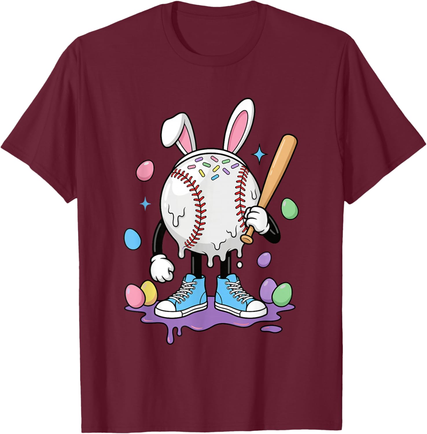 Baseball Ice Cream Drip Youth Boys Cute Easter Sports T-Shirt - T-Shirt | Maroon