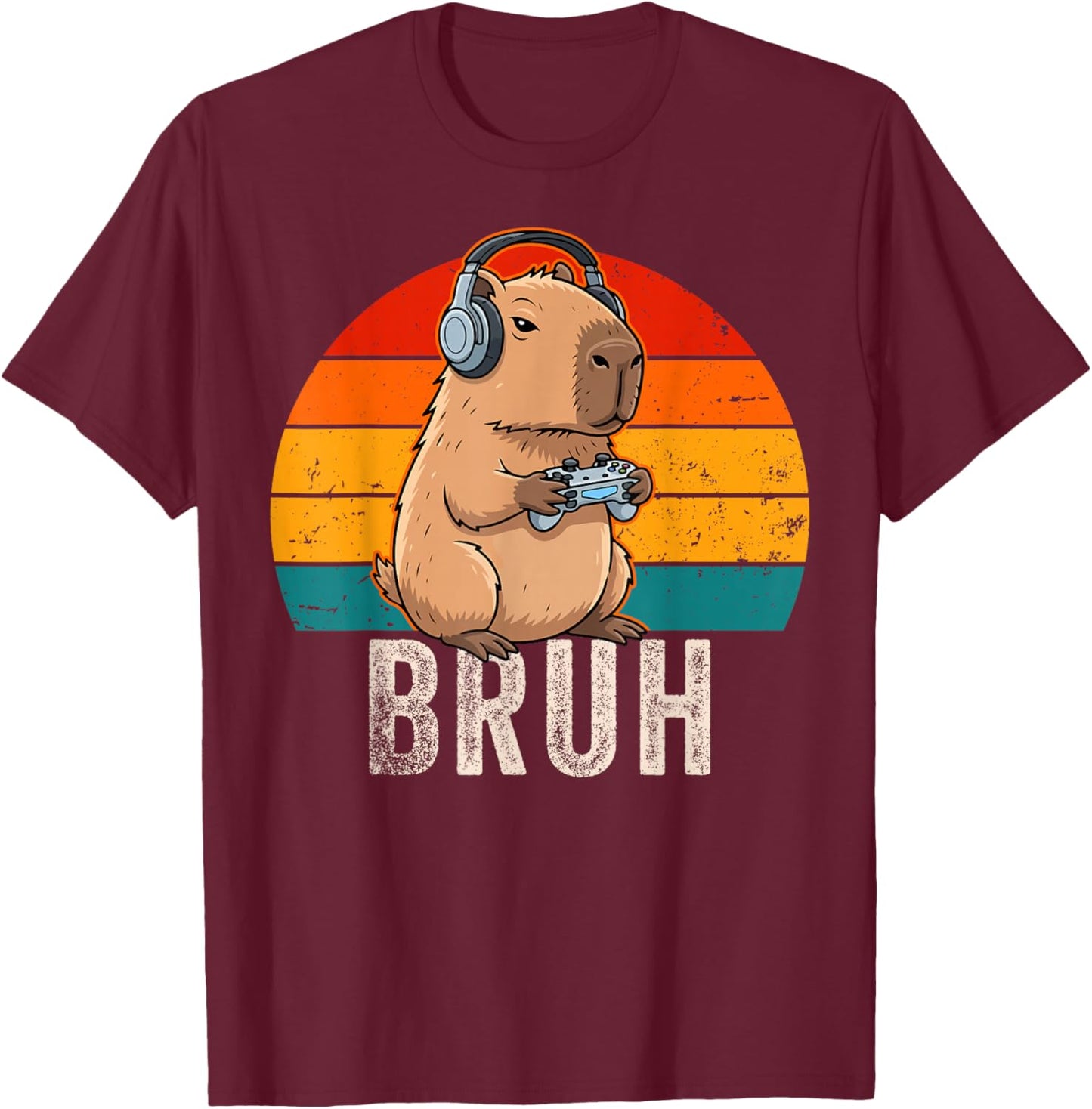 Bruh Video Games Funny Capybara Gamer Men Boys Teens Gaming T-Shirt - T-Shirt | Maroon
