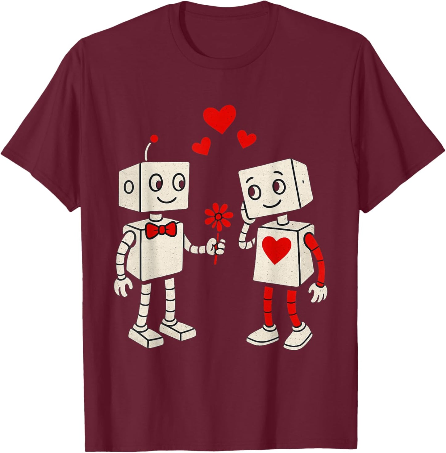 Valentines Day Robots Couple Love Story T-Shirt - T-Shirt | Maroon