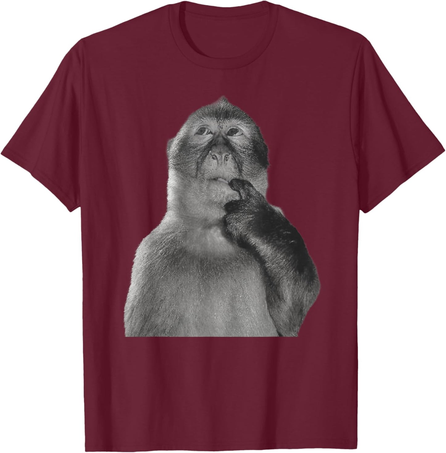 Funny Thinking Monkey Dank Meme Gen Z Joke Humor T-Shirt - T-Shirt | Maroon