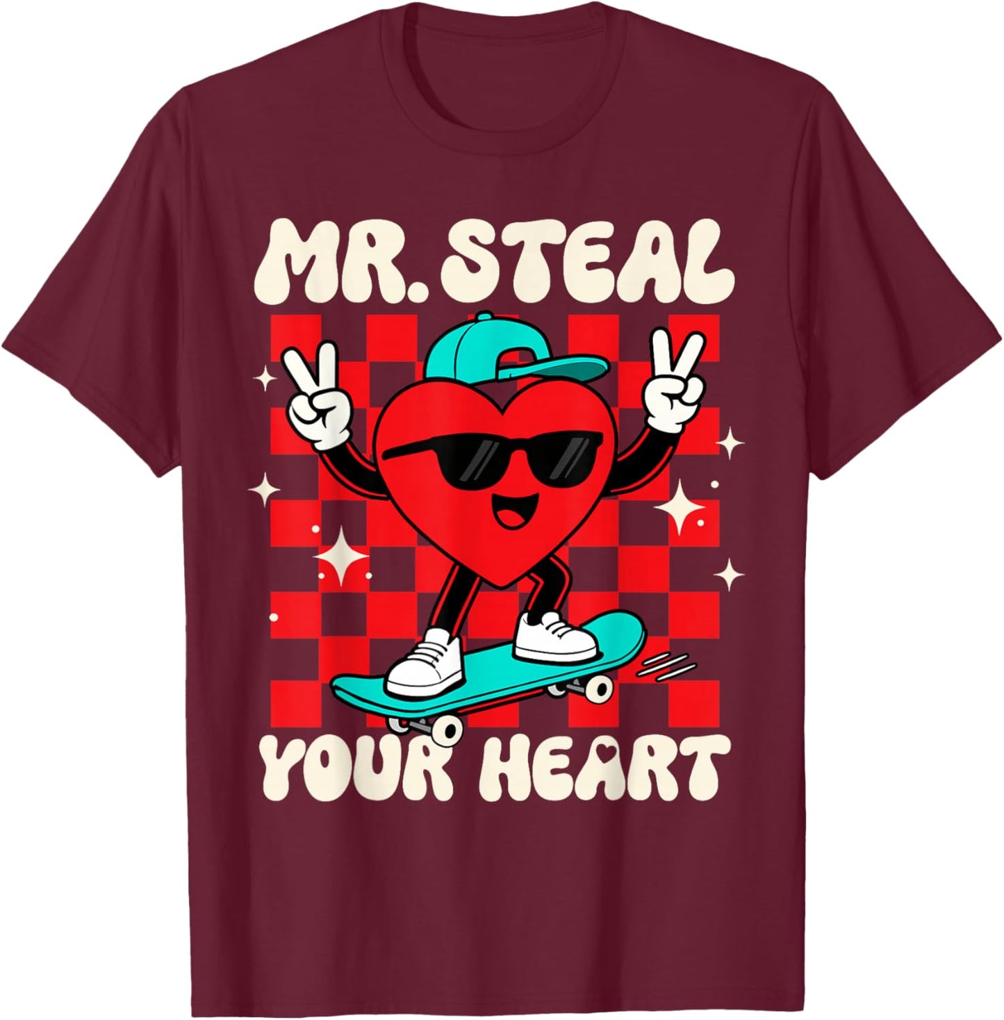 Mr Steal Your Heart for Boys Toddlers Valentine's Day Kids T-Shirt - T-Shirt | Maroon