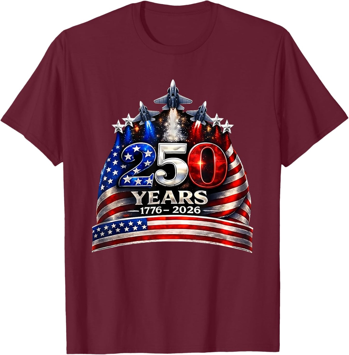 250 Anniversary USA Shirt Patriotic July 4th American Flag T-Shirt - T-Shirt | Maroon