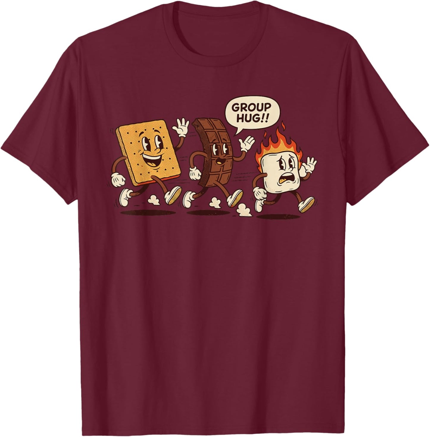 Group Hug Smores Costume, Marshmallow Campfire Roasting T-Shirt - T-Shirt | Maroon