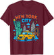 New York City Icons Cartoon Style Kids Trip Travel Souvenir T-Shirt - T-Shirt | Maroon