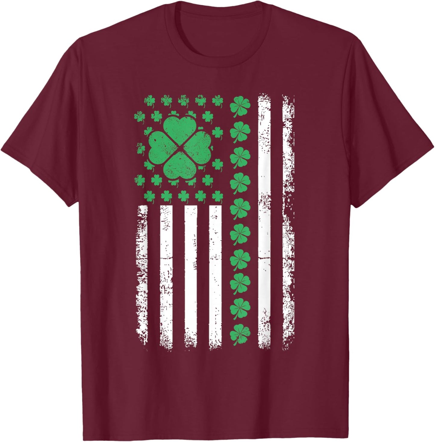 US American Flag Design with Shamrocks for St Patricks Day T-Shirt - T-Shirt | Maroon