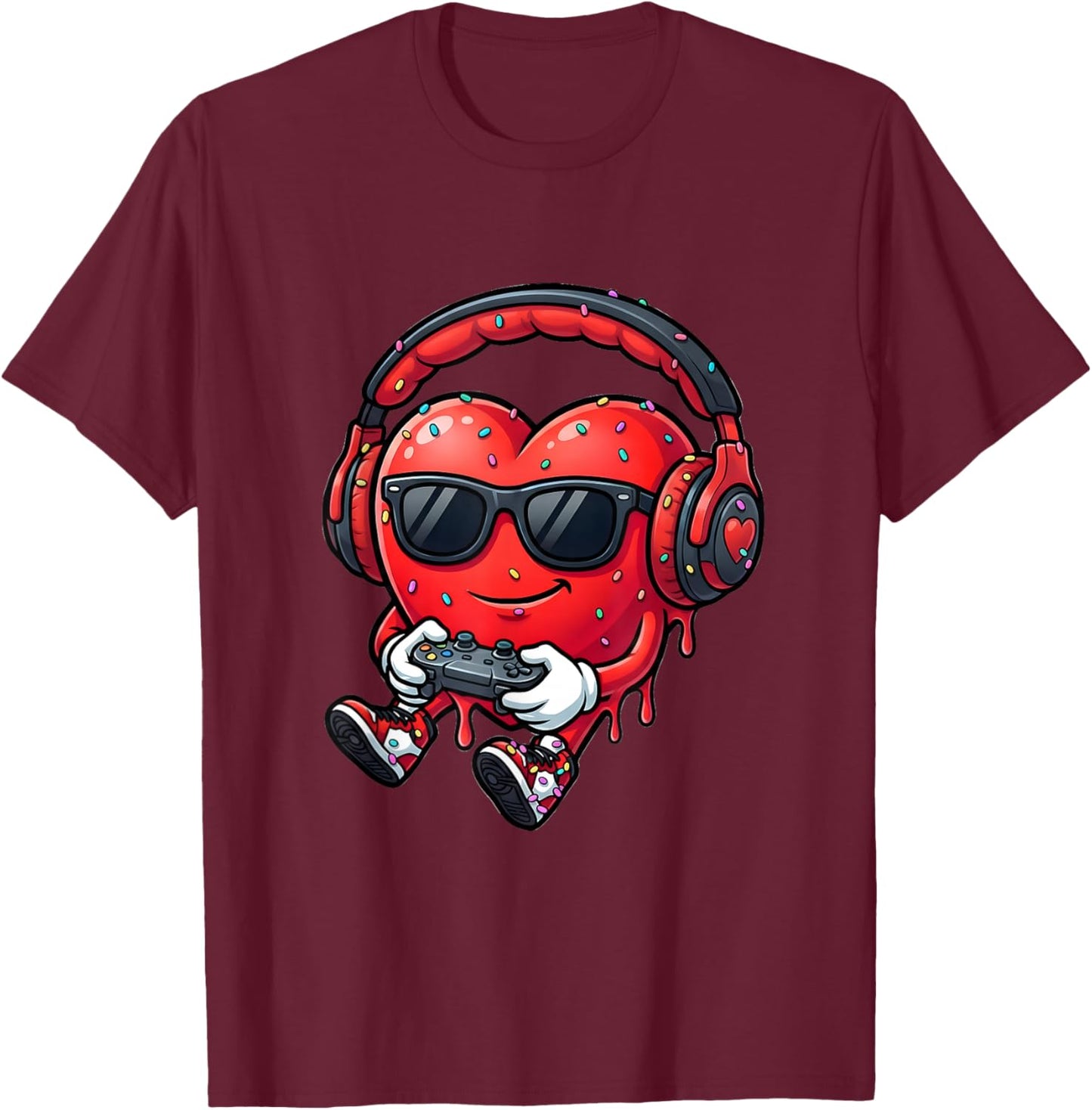 Valentine's Day Red Heart Vday Gamer for Boys Kids Teen T-Shirt - T-Shirt | Maroon