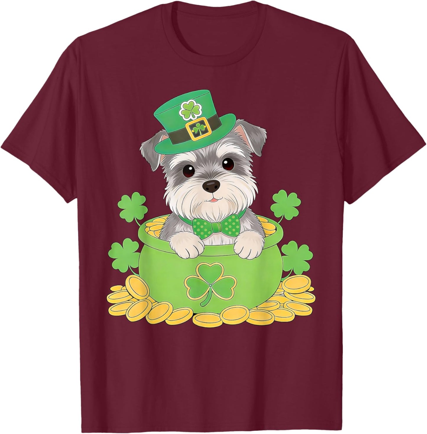Miniature Schnauzer Dog St. Patrick’s Day Irish Leprechaun T-Shirt - T-Shirt | Maroon