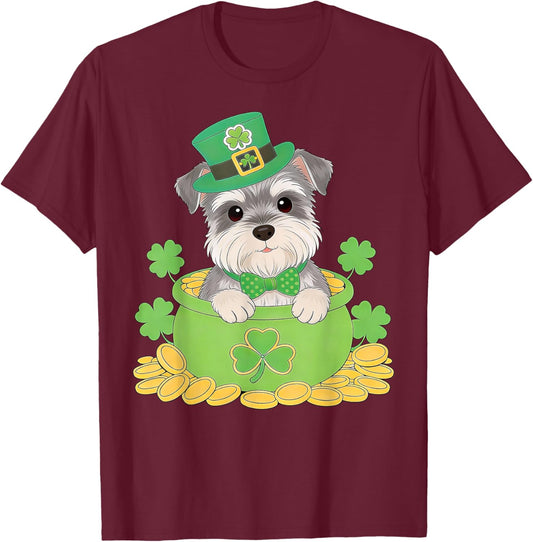 Miniature Schnauzer Dog St. Patrick’s Day Irish Leprechaun T-Shirt - T-Shirt | Maroon