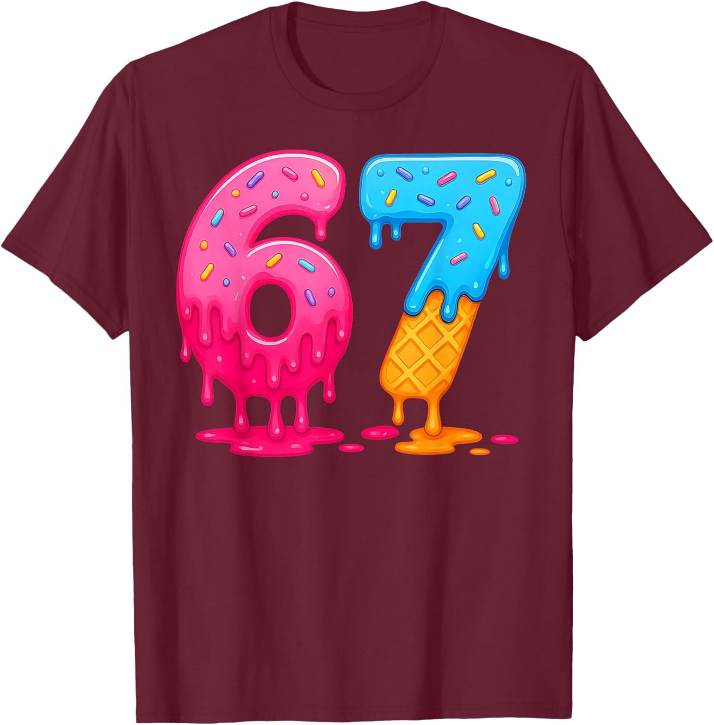 6 7 Meme Six Seven Ice Cream Drip T-Shirt - T-Shirt | Maroon