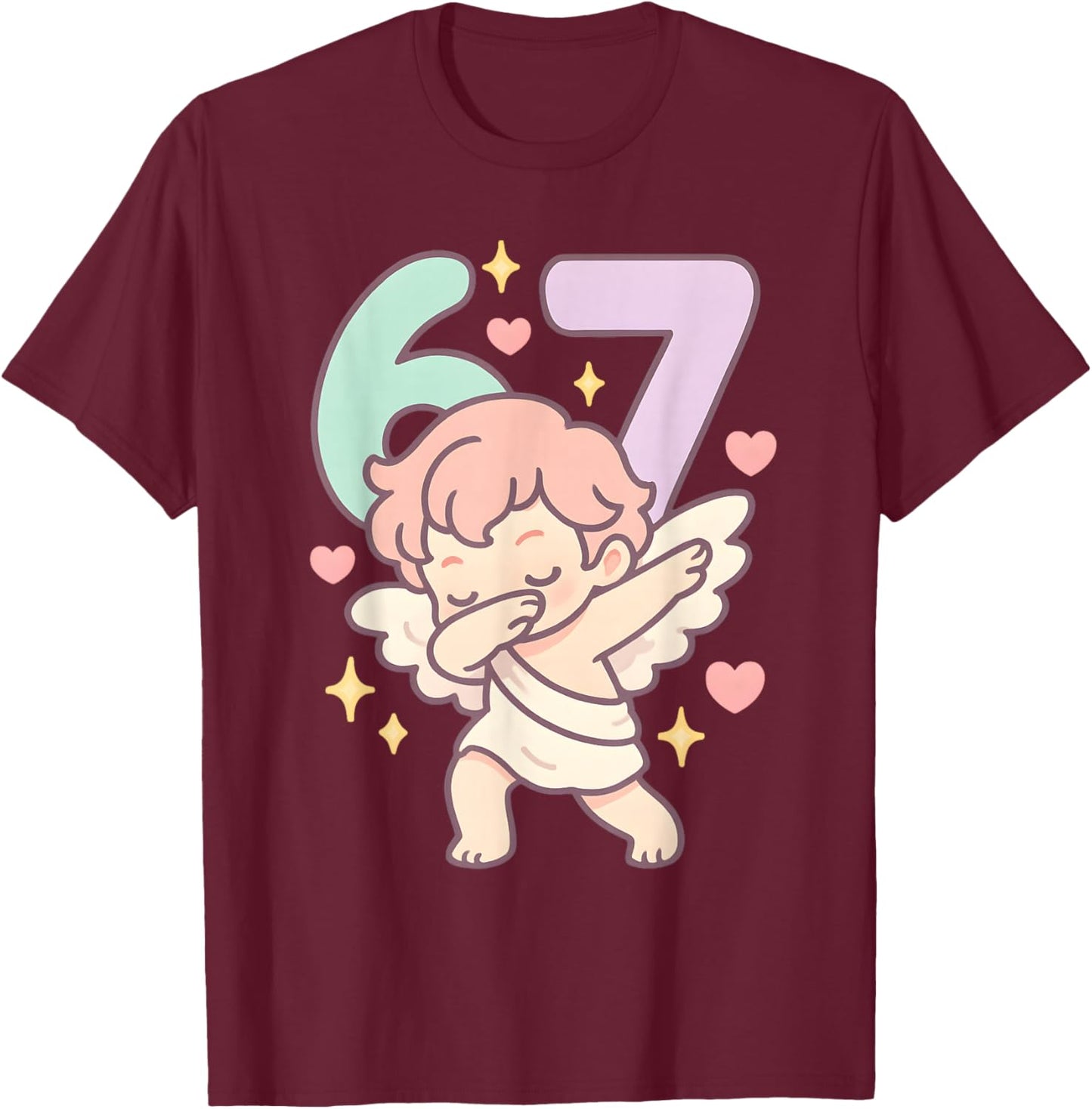Valentines Day Dabbing 67 Pastel Chibi Cupid Funny Dancing T-Shirt - T-Shirt | Maroon