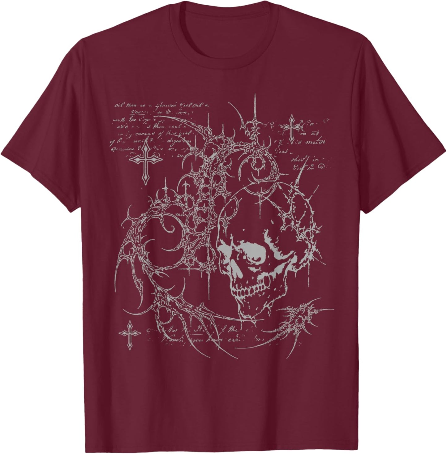 Y2K Grunge Goth Alt Skull Sigilism Vintage Graphic T-Shirt - T-Shirt | Maroon