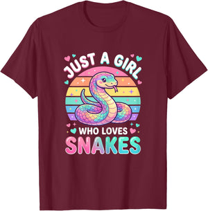 Just a Girl Who Loves Snakes Cute Snake Lover T-Shirt - T-Shirt | Maroon