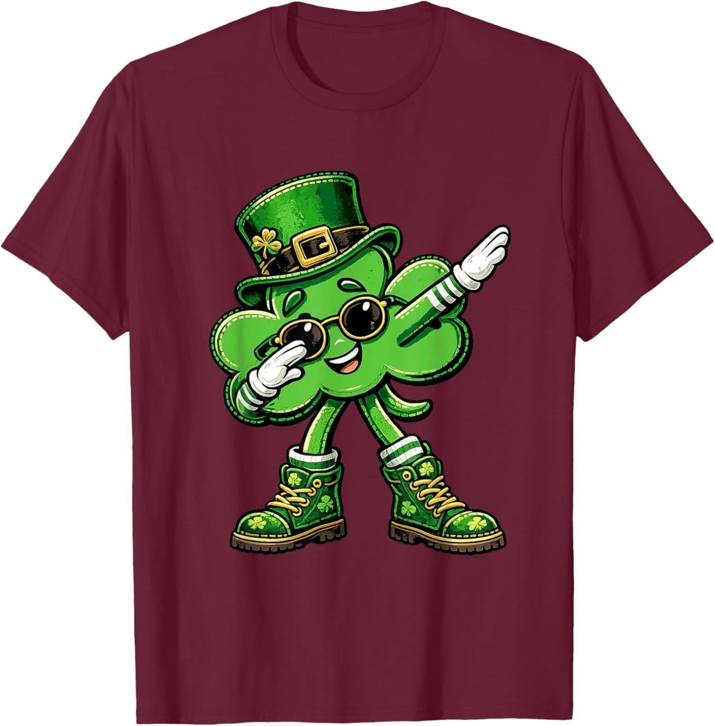Shamrock Dabbing Funny St Patricks Day Lucky Kids Boys T-Shirt - T-Shirt | Maroon