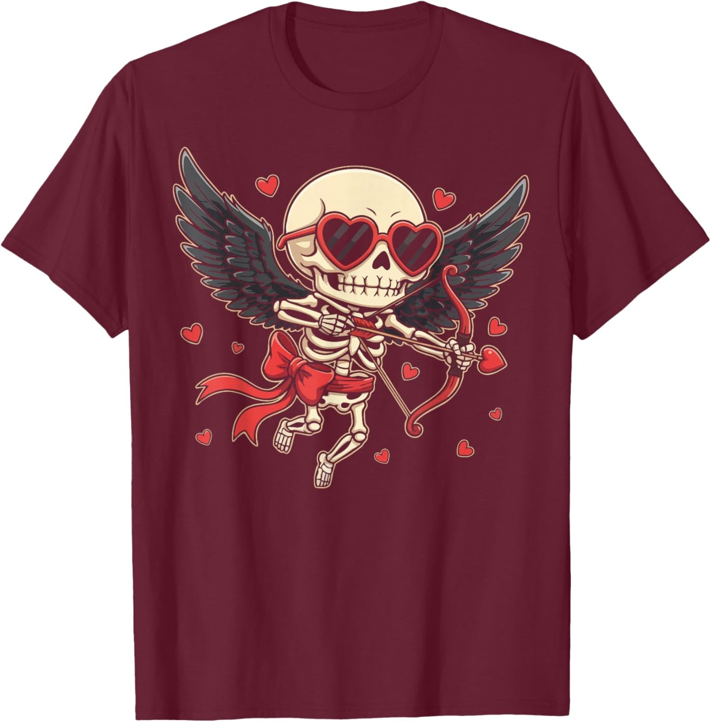 Skeleton Cupid Dark Valentine Romantic Kawaii Funny Gothic T-Shirt - T-Shirt | Maroon