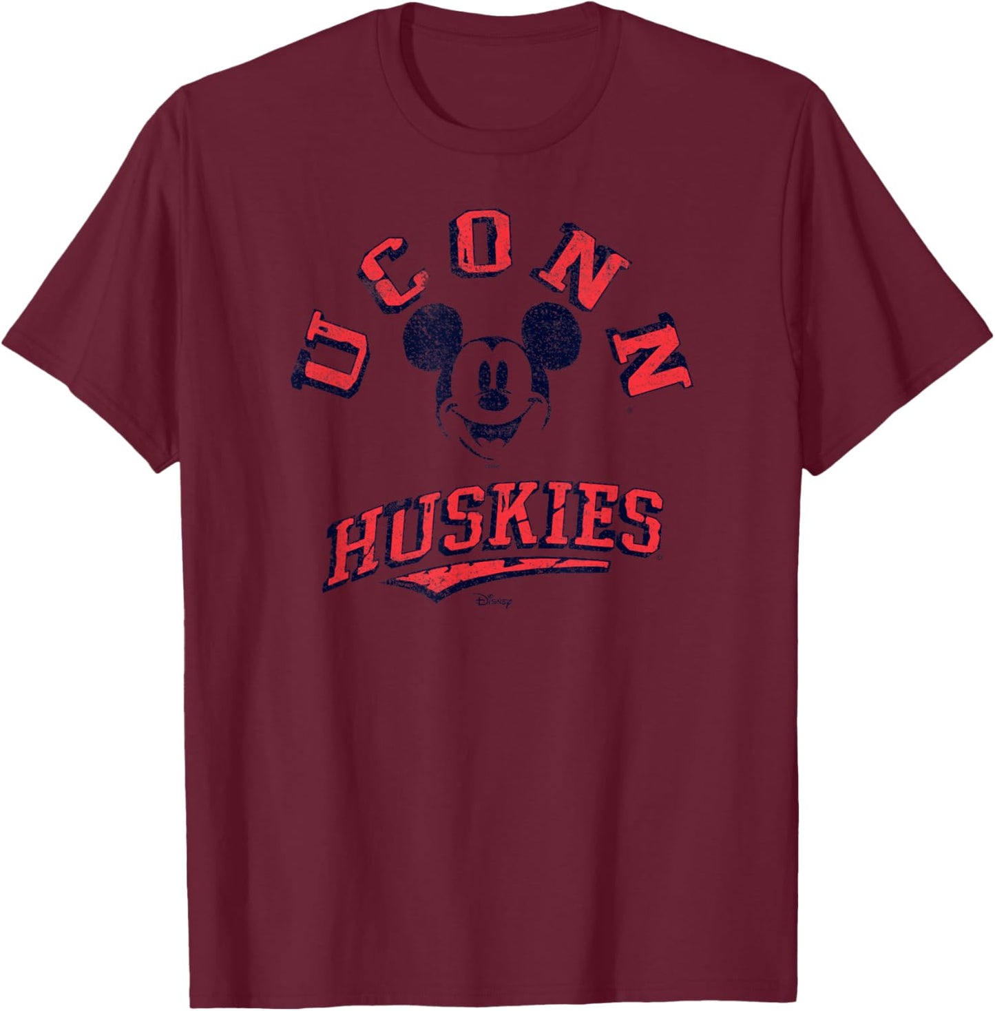 Connecticut Huskies Mickey Mouse Retro Officially Licensed T-Shirt - T-Shirt | Maroon