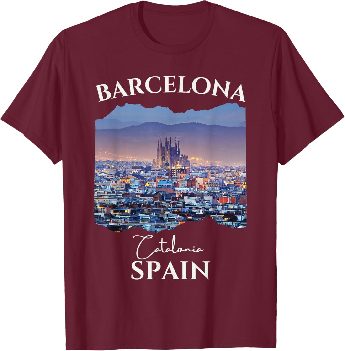 Barcelona Spain Souvenir City Skyline Family Women Men Kids T-Shirt - T-Shirt | Maroon