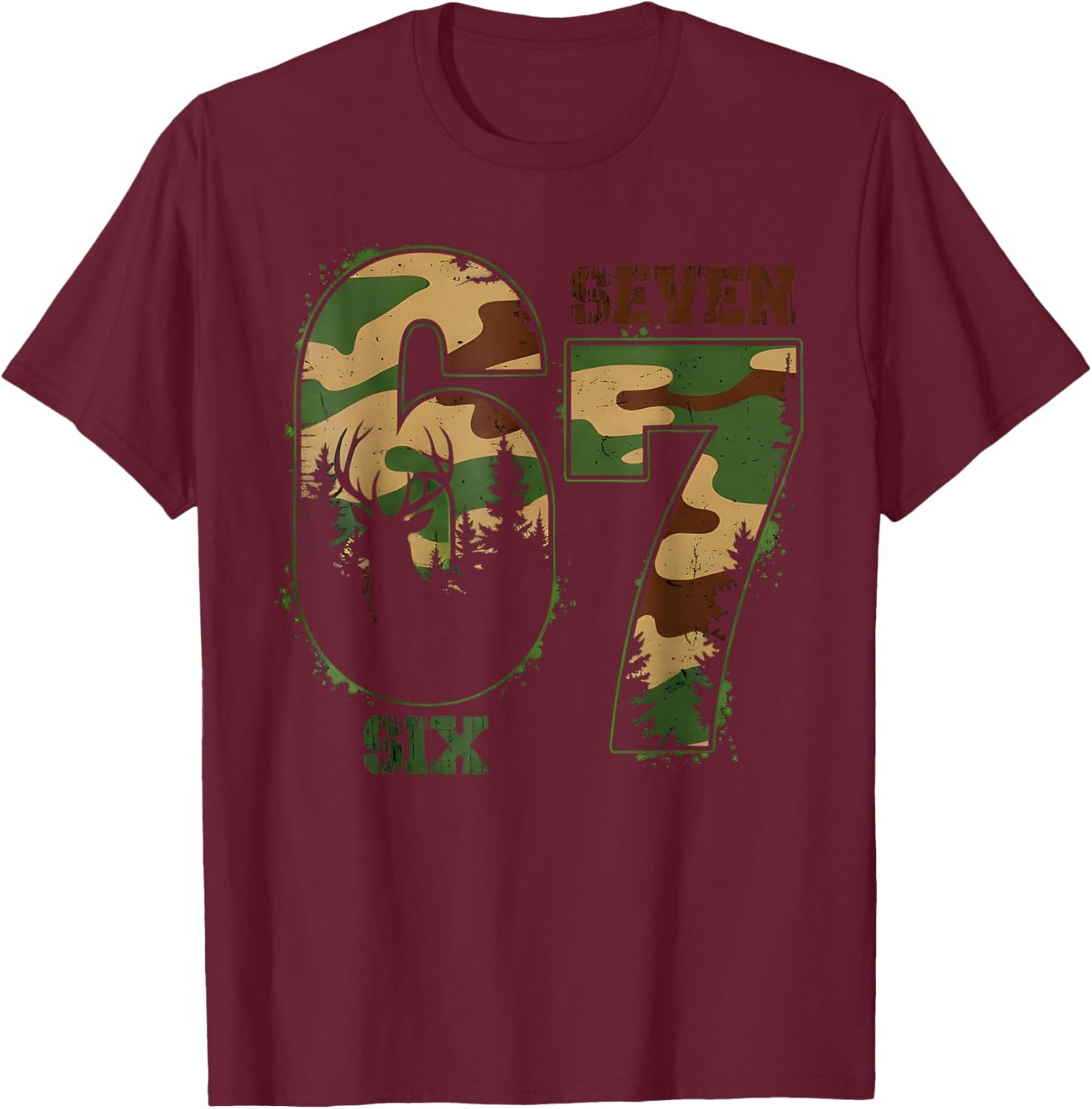 67 Hunting Camo Vintage Six Seven 6 7 Meme Camouflage Boys T-Shirt - T-Shirt | Maroon
