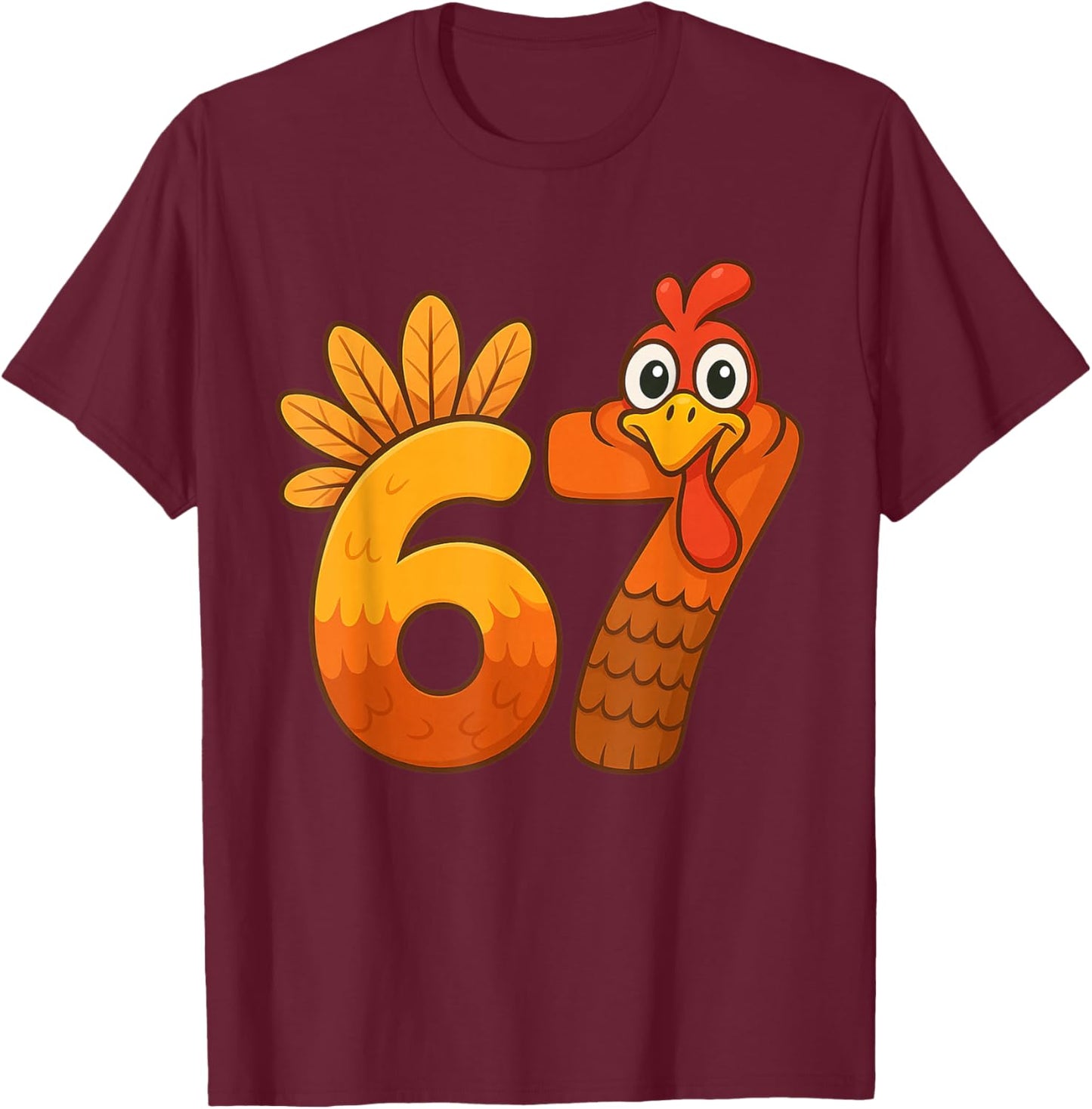 Funny Six Seven 6 7 Meme Thanksgiving Kids Boys Girls Turkey T-Shirt - T-Shirt | Maroon